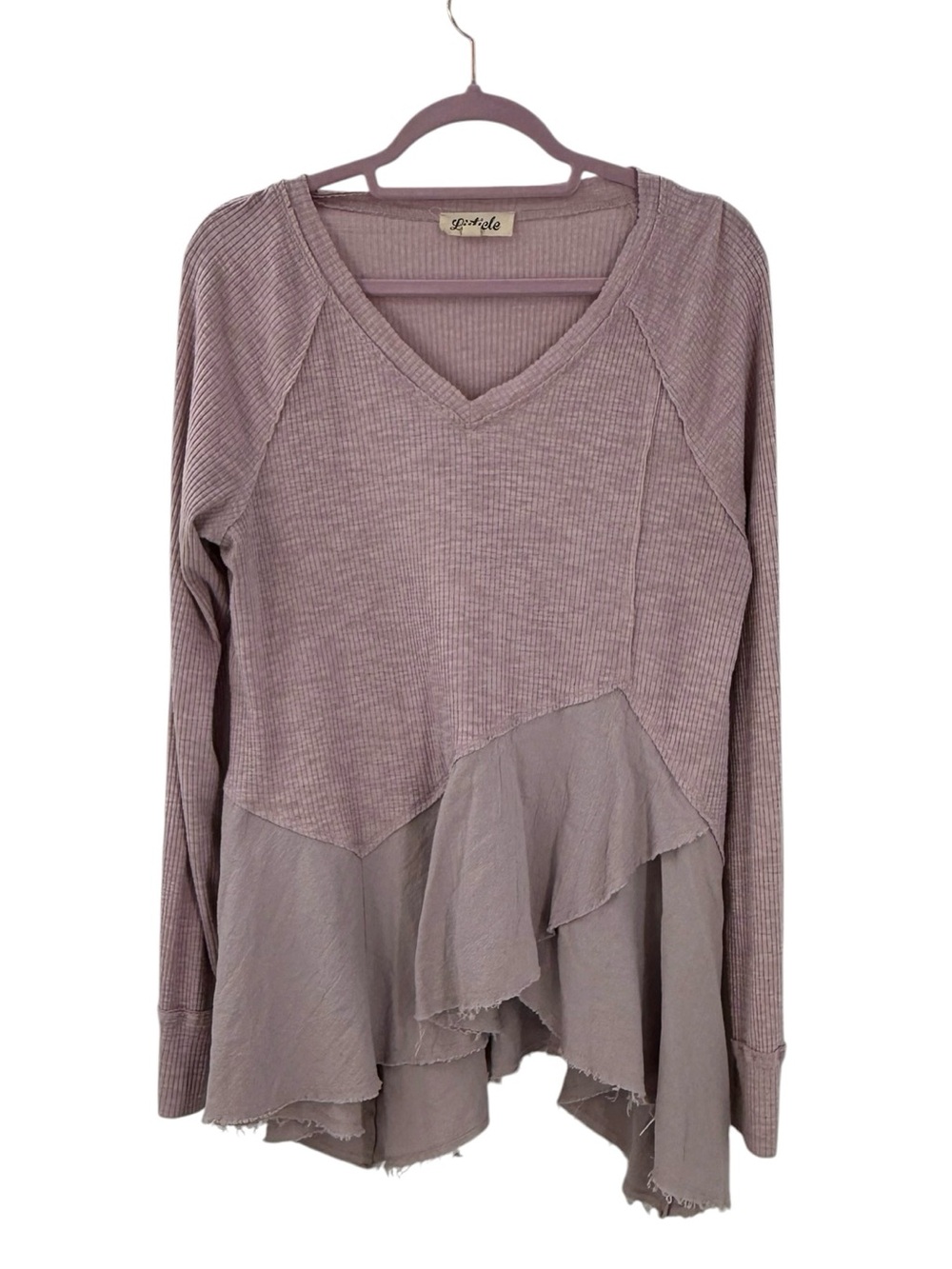 Listicle Mauve Waffle Knit Ruffle Hem Tunic Top Boho Cottagecore Medium